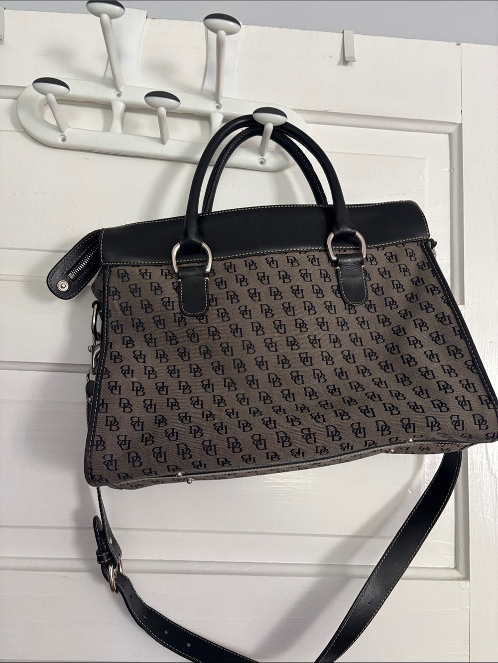 Monogram Convertible Satchel Shoulder Bag in Grey and Black - Picture 4 of 8